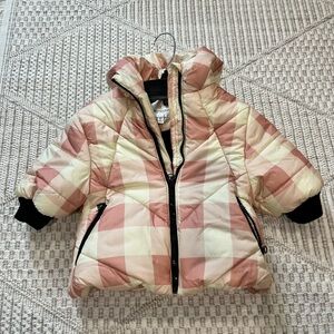 Urban Republic Kids Hooded Puffer Jacket in Pink and Cream Checkered Pattern